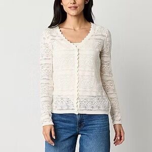 FRYE AND CO. Ivory Lace Knit Cardigan